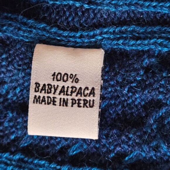 Simply Natural Trenza Capa Baby Alpaca Wool Teal Blue Ruana Cape Style Sweater - Picture 10 of 12